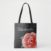 Red Rose on Black White Polka Dots Tasche (Vorderseite)