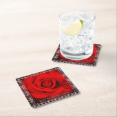 Red Rose  [Paper Coaster] Rechteckiger Pappuntersetzer (Vor Ort)
