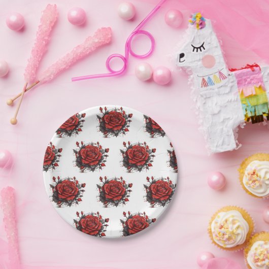 Red Rose Pappteller (Party)