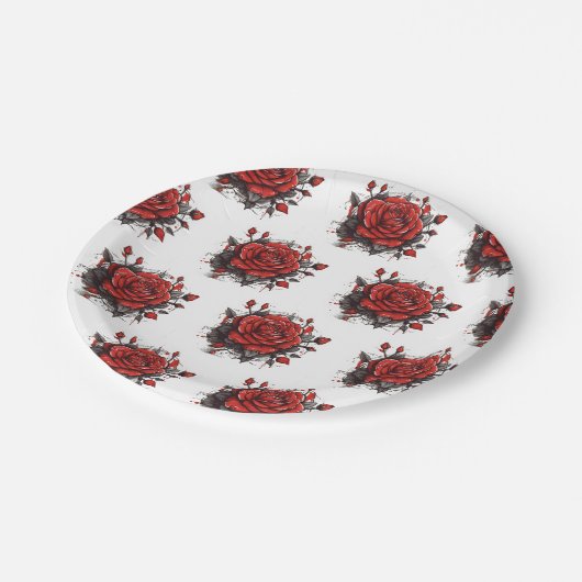 Red Rose Pappteller (Schrägansicht)