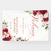 Red Rose Pink Peony 45th Birthday Welcome Banner (Horizontal)