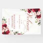 Red Rose Pink Peony 55th Birthday Welcome Banner (Horizontal)