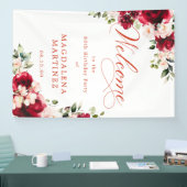 Red Rose Pink Peony 80th Birthday Welcome Banner (Messe)
