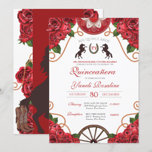 Red Rose Rodeo Western Charro Quinceanera Einladung