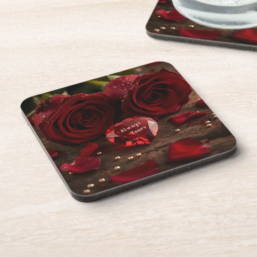 Red Rose Romantic Valentine Aesthetic Getränkeuntersetzer (Linke Seite)