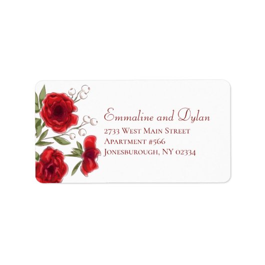 Red Rose Romantic Wedding Address Labels Adressaufkleber (Vorne)