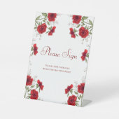 Red Rose Romantic Wedding Guest Book Sign Sockelschild (Vorderseite)