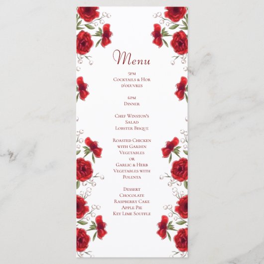 Red Rose Romantic Wedding Menus Menükarte (Vorderseite)