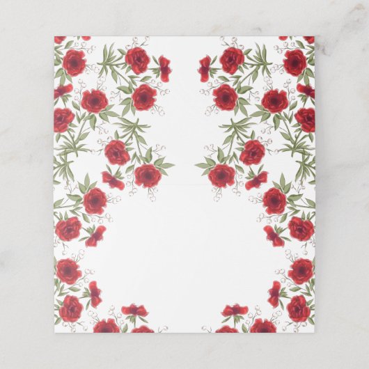 Red Rose Romantic Wedding Platzkarte (Außenseite Aufgefaltet)