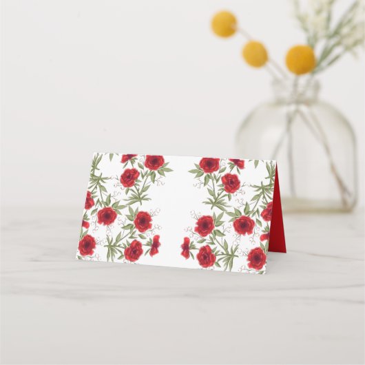 Red Rose Romantic Wedding Platzkarte (Rückseite)