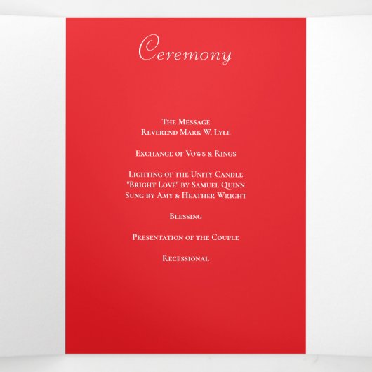 Red Rose Romantic Wedding Programs Dreifach-gefaltete Programmkarte (Innenseite Mitte)