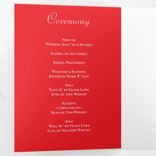 Red Rose Romantic Wedding Programs Dreifach-gefaltete Programmkarte (Innen Erste Seite)