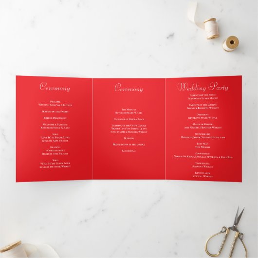 Red Rose Romantic Wedding Programs Dreifach-gefaltete Programmkarte (Innenseite)