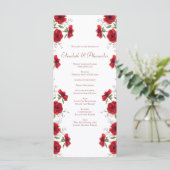 Red Rose Romantic Wedding Programs Menükarte (Stehend Vorderseite)