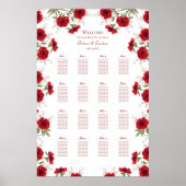 Red Rose Romantic Wedding Seating Chart Poster (Vorne)