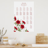 Red Rose Romantic Wedding Seating Chart Poster (Küche)