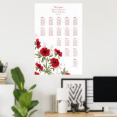 Red Rose Romantic Wedding Seating Chart Poster (Heimbüro)