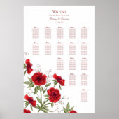 Red Rose Romantic Wedding Seating Chart Poster (Vorne)