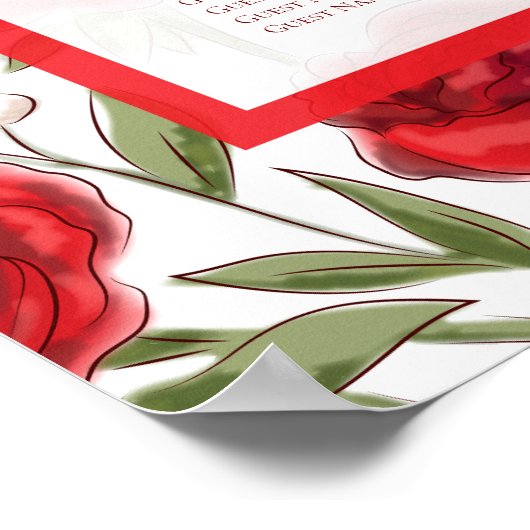 Red Rose Romantic Wedding Seating Chart Poster (Ecke)