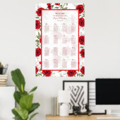 Red Rose Romantic Wedding Seating Chart Poster (Heimbüro)