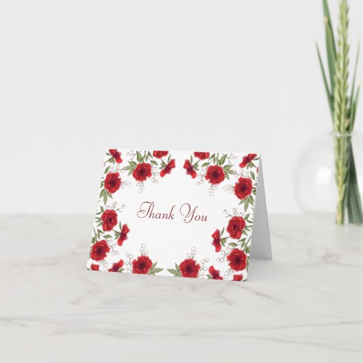 Red Rose Romantic Wedding Thank You Note Card Einladung (Vorderseite)