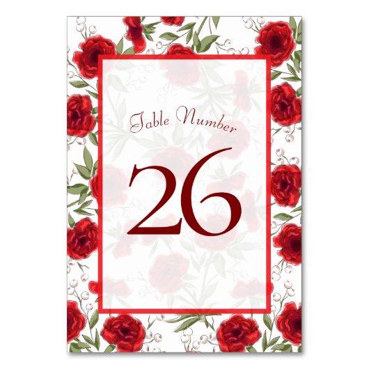 Red Rose Romantic Wedding Tischnummer (Rückseite)