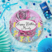 Red Rose Roses Pink flower Birthday Womens Pappteller (Party)