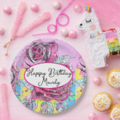 Red Rose Roses Pink flower Birthday Womens Pappteller (Party)