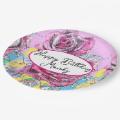 Red Rose Roses Pink flower Birthday Womens Pappteller (Schrägansicht)
