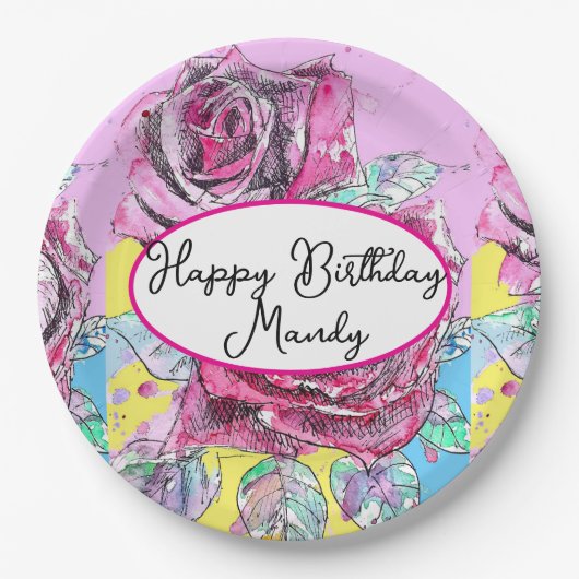 Red Rose Roses Pink flower Birthday Womens Pappteller (Vorderseite)