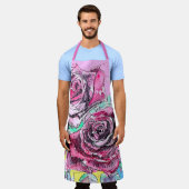 Red Rose Roses Watercolour Floral Flowers Flower Schürze (Getragen)