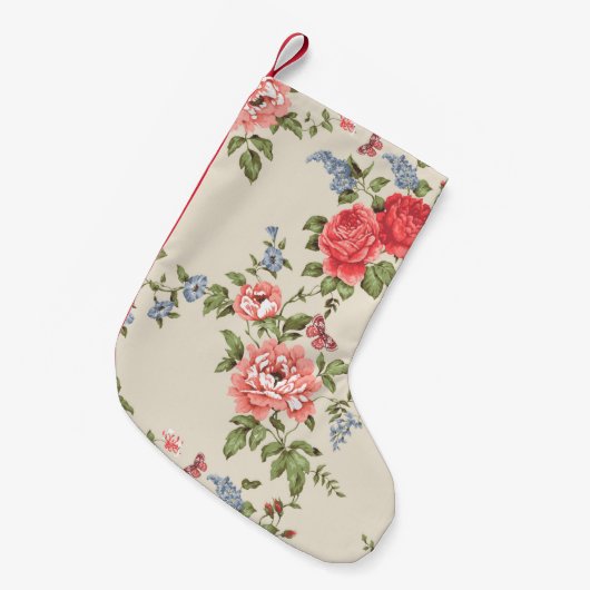 RED ROSE SEAMLESS PATTERN WITH BLUE BELLSpattern,f Kleiner Weihnachtsstrumpf (Vorderansicht (hängend))