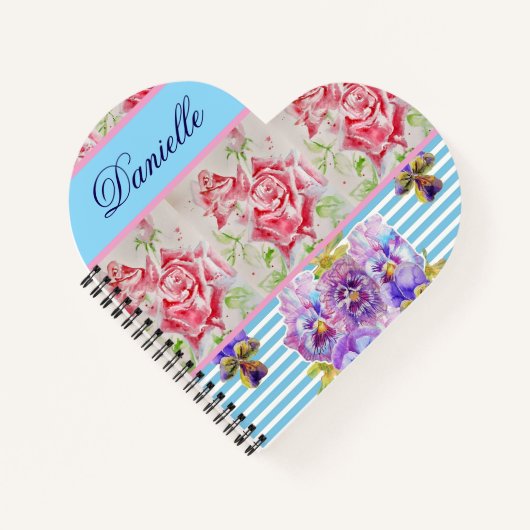 Red Rose Shabby Chic Watercolor Roses Pink Blue Notizblock (Vorderseite)