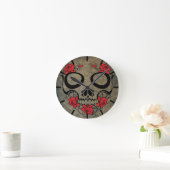 Red Rose Skull Runde Wanduhr (Zuhause)