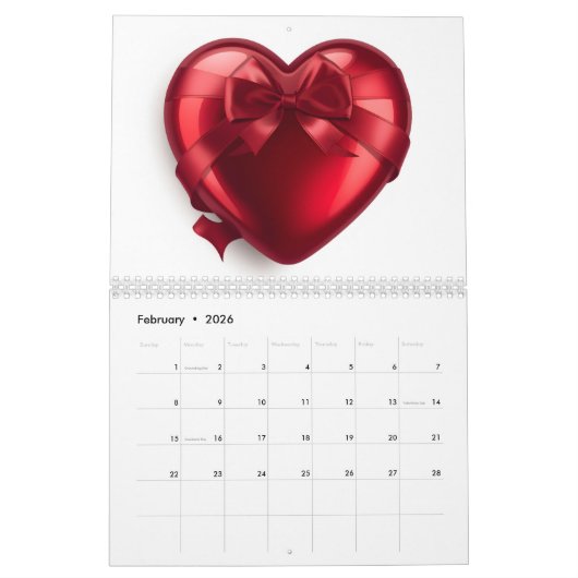 Red Rose Valentine Romantic Wall Desk   Kalender (Feb 2026)