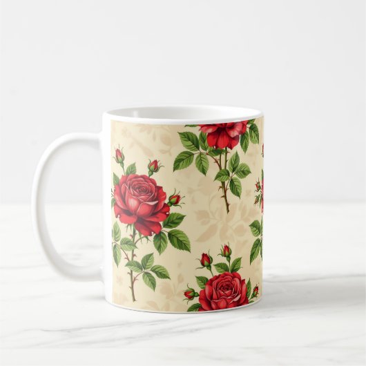 Red rose vintage pattern kaffeetasse (Links)