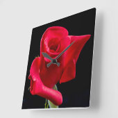 RED ROSE Wall Clock Quadratische Wanduhr (Winkel)