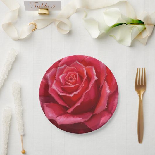 Red Rose Watercolor Formal Floral Wedding Pappteller (Hochzeit)
