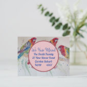 Red Rosella neue Adresse Postcard Wir ziehen Postkarte (Stehend Vorderseite)