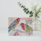 Red Rosella neue Adresse Postcard Wir ziehen Postkarte (Stehend Vorderseite)