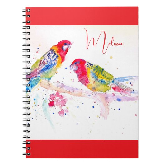 Red Rosella Parrot Watercolor MalNotebook Notizblock (Vorderseite)