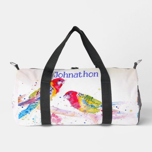 Red Rosella Parrot Watercolor Parrots Boys Name Duffle Bag (Vorderseite)