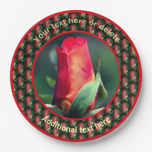 Red Rosenknospe Blume Personalisiert Party Pappteller