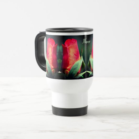 Red Rosenknospe Blumen Personalisiert Reisebecher (Vorderseite Links)