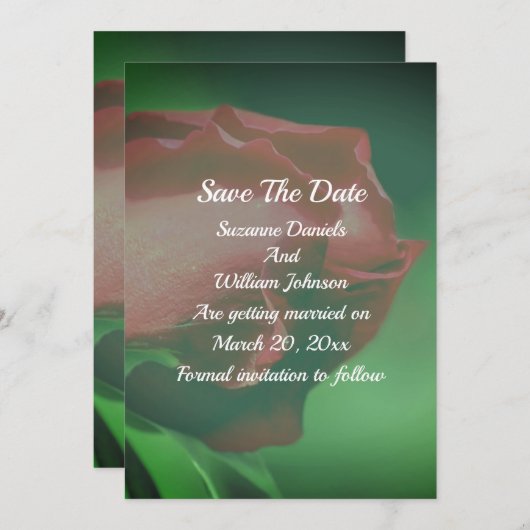 Red Rosenknospe Floral Wedding Save The Date (Vorne/Hinten)