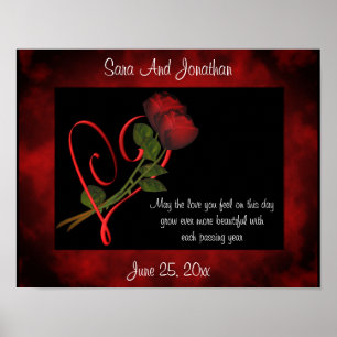 Red Rosenknospe Red Heart Personalisiert Wedding-G Poster