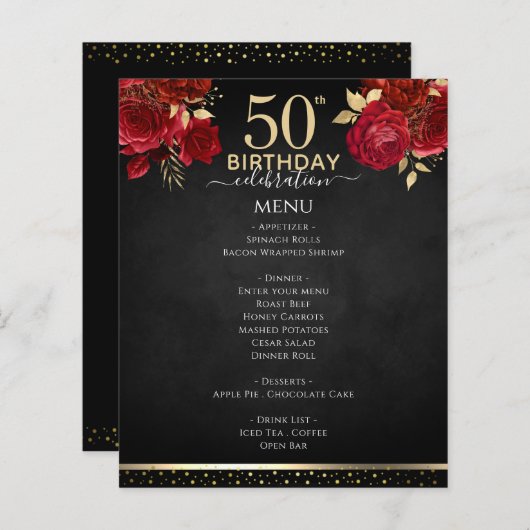 Red Roses 50th Birthday Celebration Menu (Vorne/Hinten)