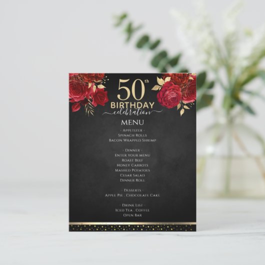 Red Roses 50th Birthday Celebration Menu (Stehend Vorderseite)