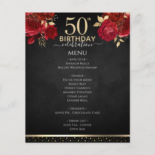 Red Roses 50th Birthday Celebration Menu (Vorderseite)
