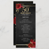 Red Roses 50th Birthday Celebration Menu Menükarte (Vorne/Hinten)